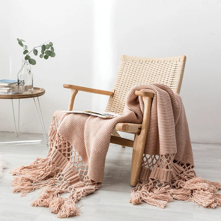 Factory Price Luxury Jacquard Hand-knitted 100% Acrylic OEKO-TEX Certified Handmade Tassels Printed Sofa Blanket Comfortable Bed