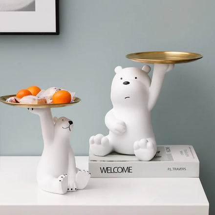 Living Room Storage for Keyed Tray Animal Little White Bear Tray for Home Decoration Resin Crafts