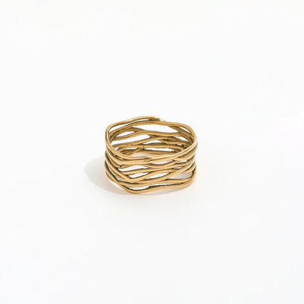 Fenny 18K Gold Plated Retro Irregular Multi-layer Winding Ring Designer for Women Stainless Steel Wholesale Jewelry