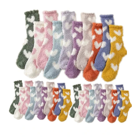 Love Women Cozy Crew Socks Valentines Winter Sleep Bed Floor Home Fluffy Coral Velvet Heart Fuzzy Christmas Coral Fleece Sock