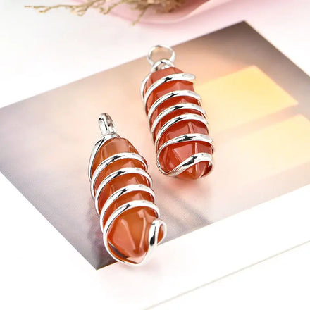 Exquisite Handmade Natural Crystal Stone Pendant Custom Hand Wire Spiral Stone Point Pendant