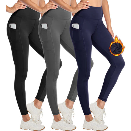 Wholesale Custom Women High Waist Thick Thermal Leggings With Pocket Polyester Warm Winter Fleece Lined Yoga Leggings