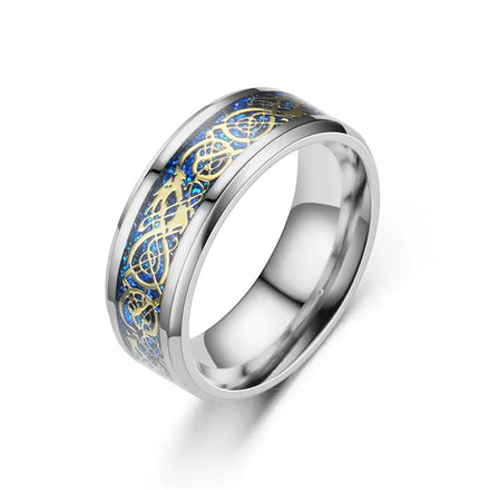 8mm Silver/Blue/Black Celtic Dragon Wholesale Tungsten Carbide Rings Anillos De Acero Inoxidable Para Mujer
