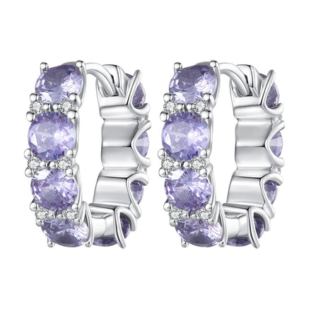 925 Sterling Silver Purple Zircon Ear Buckles Sparkle CZ Fashion Hoop Earrings for Women Birthday Gift Fine Jewelry BSE749