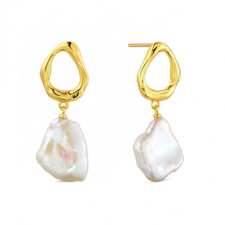 Milskye Unique Geometric Jewelry 14k Gold Plated 925 Silver Irregular Pearl Drop Earrings