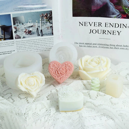 3D Rose Flower Heart Shaped Candle Mould DIY Handmade Soap Silicone Mold Cake Decoration Tools for Wedding Valentine
