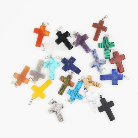 Hot Selling Healing Crystal Cross Pendant Natural Stone Rose Crystal Amethyst Gemstone Pendant for Diy Jewelry Accessories