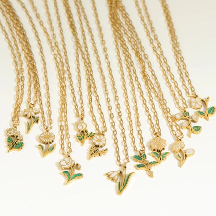 Vintage Stainless Steel Enamel Birth Month Flower Pendant Necklace 12 Month Flower Charm Necklace for Girls