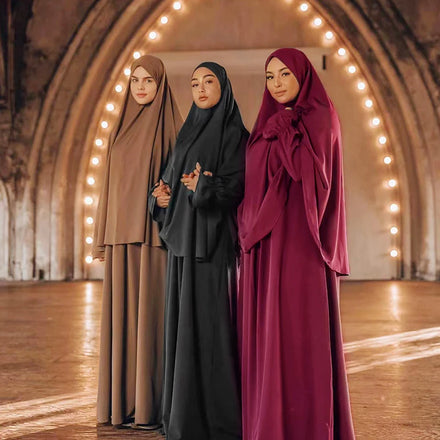 Traditional Ramadan Eid Jilbab Islamic Clothing Nida Hoodie Abaya Modest Prayer Gown Jilbab Abaya Muslim Dress 2 Pieces