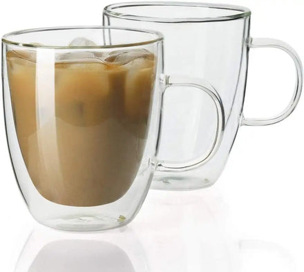 Hot Selling Handmade Borosilicate Heat Resistant Double Wall Glass Coffee Cups with Lid and Handle