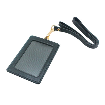 Leather ID Card Holder Wallet Case with 3 Cards Slot and Neck Lanyard/Strap Badge Holder for Offices ID