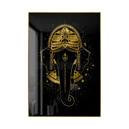 Religious Golden Elephant Decorative Paintings Crystal Porcelain Buddha Picture Lord Ganesha Wall Art for Home Decoration