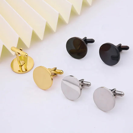 Simple Design Tie Clips Stainless Steel Polished Cufflinks Stainless Steel Mirror Round Silver Metal Alloy Cufflinks
