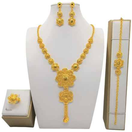 Luxury 4 Piece Big 24K Gold Brazilian Indian Jewellery African Bridal Nigeria Jewelry Sets for Woman Wedding