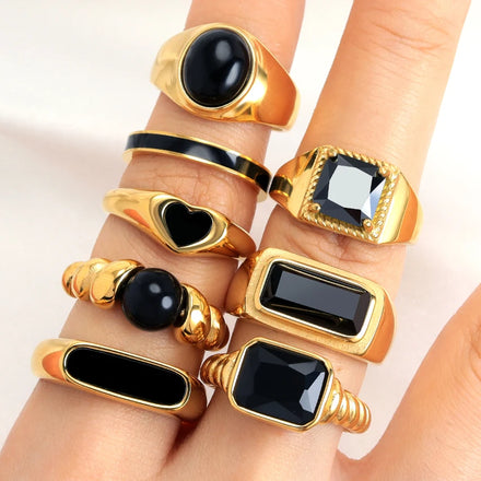 Fine Jewelry Noble Black Ring Multi Style Stainless Steel Diamond CZ Heart Stone Ring Valentine Engagement Wedding Baguette Ring