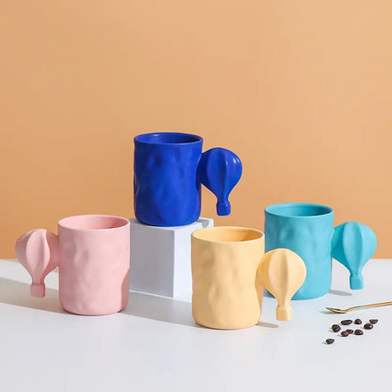 350ml Unique Hot Air Balloon Handle Matt Color Ceramic Coffee Mug