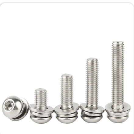 304 Stainless Steel Allen Bolt Round Head Hexagon Socket Triple Screw With Spring Washer Combination Bolt