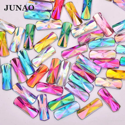 JUNAO 6*16mm Rectangle Rhinestones Acrylic Wholesale Nail Crystal Mix Color Flat Back Acrylic for Craft