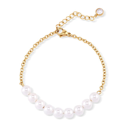 Trendy Hot Sale 18k Gold Plated Stainless Steel Pearl Beaded Bracelet Jewelry Gift for Women