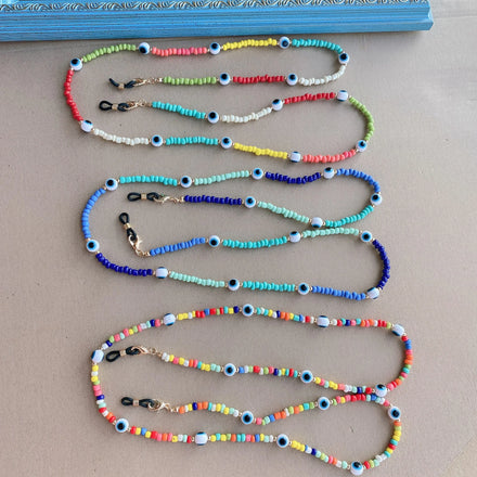 Ethnic Style Colored Custom Length Evil Eyes Small Bead Bag Chain Glasses Anti Loss Chain Eyewear Accessories
