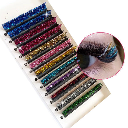 Wholesale 0.15mm Thickness Shiny Colorful Glitter Eyelash Extensions Private Label Mix Colors for Sale