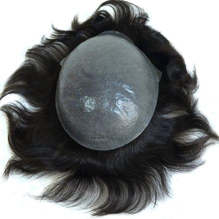 AU 100% Real Hair Men Toupee Pu Men Wig Silicone Prosthesis Glue Double Knot Man Toupee Replacement System Short Chinese Hair