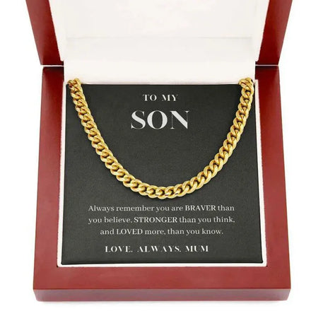 SC Classic Men 14K Gold Plated Stainless Steel Necklace Hot Selling Birthday Gift to My Son Cuban Chain Necklace with Card Box