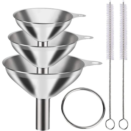 Large Small Funnel Set of Stainless Steel Food Grade Mini Funnel with 2 Brushes for Kitchen Use Filling Bottles Cooking