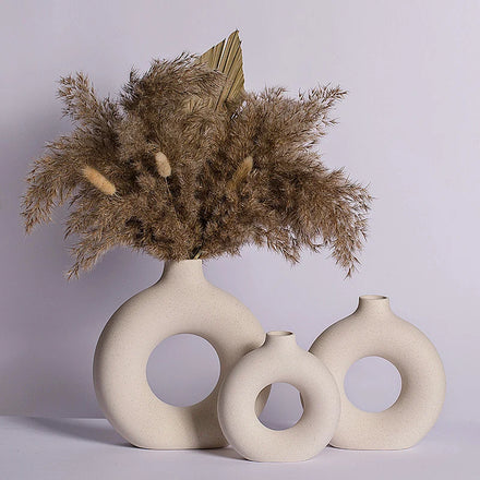 Nordic decor farmhouse circular hollow modern flower vase porcelain vases ceramic decoration vase donut
