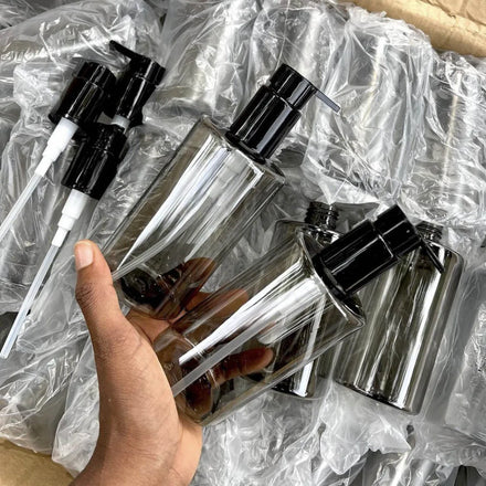 Plastic Bottle 300ml 500ml Transparent PET Packaging Shampoo Bottle with Unique Design Luxury Pump