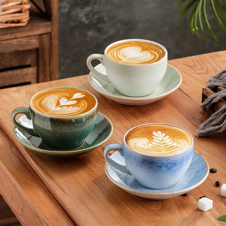 Japanese Retro Kiln Change Ceramic Coffee Mug and Saucer Set Creative Commercial Tea Cups & Saucers Factory Direct Sale