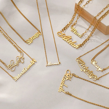 Fashion Stainless Steel Jewelry Personalized Name Letter Necklace Women Nameplate Choker Custom logo Gold Plated Necklace