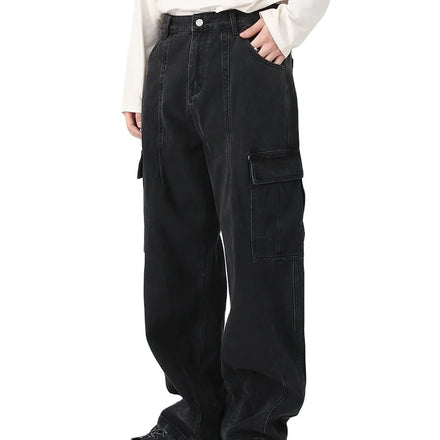 Multi-Pocket High Street Men's Stonewashed Denim Overalls Winter Autumn Straight Fit Jeans