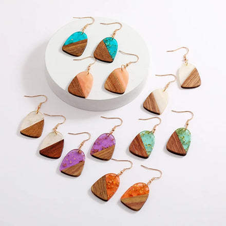 2023 New Women's Gold-Plated Acrylic Epoxy Flower Resin Wood Jewelry Earrings Trendy New Foil Design for Wedding or Gift