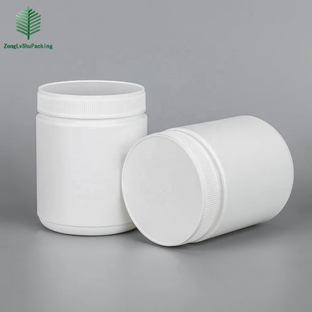 High Quality Food Grade White Round Shape 500ml HDPE Plastic Nutrition Powder Container Packaging Protein Powder Jar with Lid