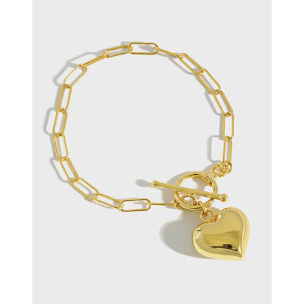 Fashion 925 Sterling Silver Bracelet Design Simple Love Heart-Shaped Charm Chain Bracelet Female Jewelry