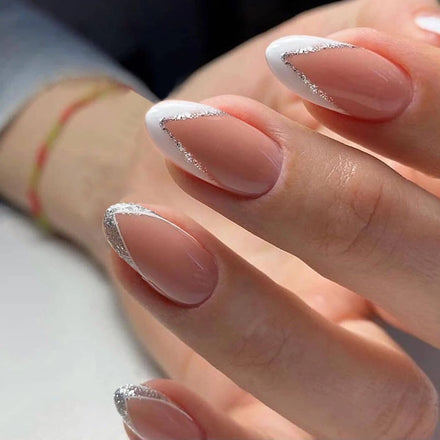 24pc French Tips Full Nails Cover Press on Natural Finger Toe False Fake Wedding Nail Manicures French and European Wear Nail