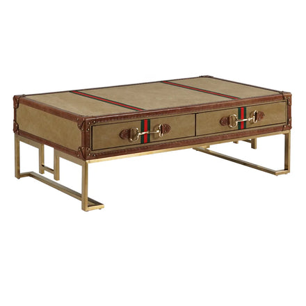 Retro Vintage Wooden Trunk Coffee Tables with Drawers Metal Steel Legs Canvas Upholstery Luxury Center Table for Living Room