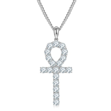Fine Jewelry Fashion Unisex 925 Sterling Silver Gold Plated Vvs 5mm Moissanite Diamond Ankh Cross Pendant Necklace