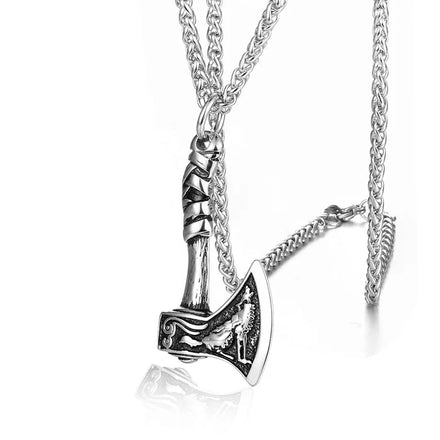 Non Tarnish Stainless Steel Jewelry Large Chain Necklaces Vintage Celtic Axe Pendant Men's Viking Axe Necklace