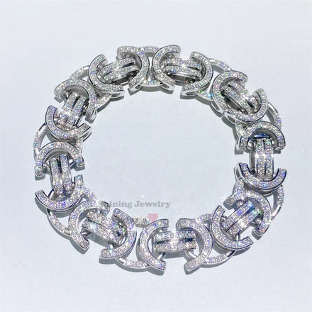 15mm Sterling Silver 925 Vvs Moissanite Diamond Hip Hop Iced Out Byzantine Bracelet