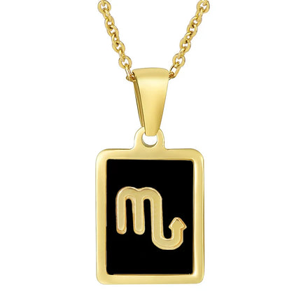 Tarnish Free Stainless Women Jewelry Square Plate Black Shell Gold Zodiac Sign Necklace