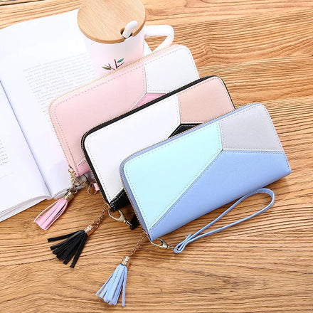 New Geometric Luxury Brands PU Leather Women Long Zipper Coin Purses Tassel Design Clutch Wallet Female Money Credit Card Holder