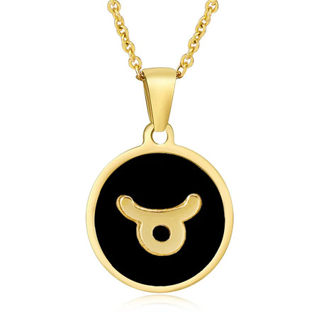 Women Elegant Stainless Jewelry Round Plate Oil Drilled Astro Sign Pendant Necklace for Girls