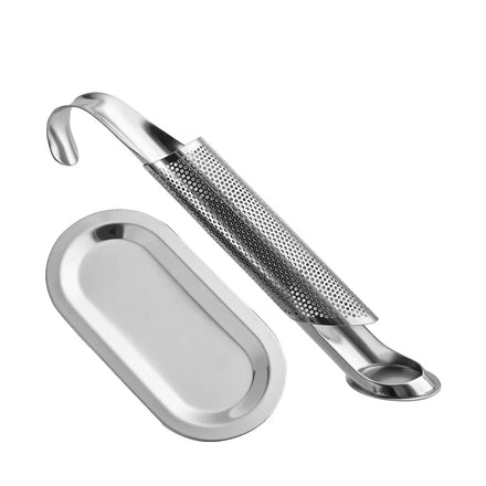 Wholesale Portable Eco-Friendly Silver 304 Stainless Steel Pipe Shape Stick Tea Infuser Drip Tray Creative Style Tea Strainers
