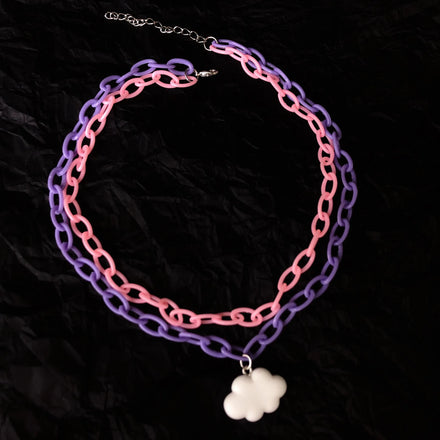 Wholesale Cartoon Cute Double Cloud Necklace Resin Chain Pink Purple Sweet Girl Simple Jewelry Acrylic Necklace Gift