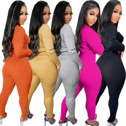 Winter Clothes for Women Long Sleeve Pilling Resistant Solid Color Outfits Thick Knitted Sweater 2 Two Piece Set Women Clothing