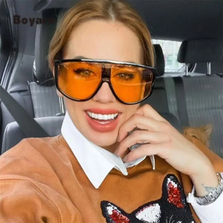 Boyarn Yellow Lens One Piece Sunglasses Women Luxury Brand Oversized Sun Glasses Vintage Flat Top Men Shades UV400