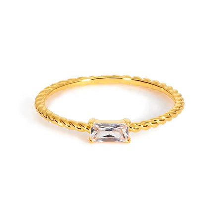 Milskye Romantic Modern Jewelry 18k Gold Plated 925 Silver Cubic Zirconia baguette Twist Ring