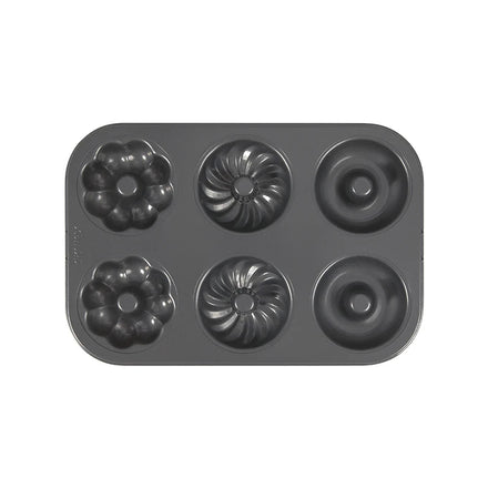 For WK9942 Carbon Steel Bakeware Silver Black 6 Cup Cavity Non-Stick PFOA Free Eco-Friendly Mini Donut Pan for Oven Baking